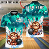 BlueJose Bowling & Pins Monkey Angry Cartoon Strike Customized Name, Team Name 3D Shirt (4 Colors)