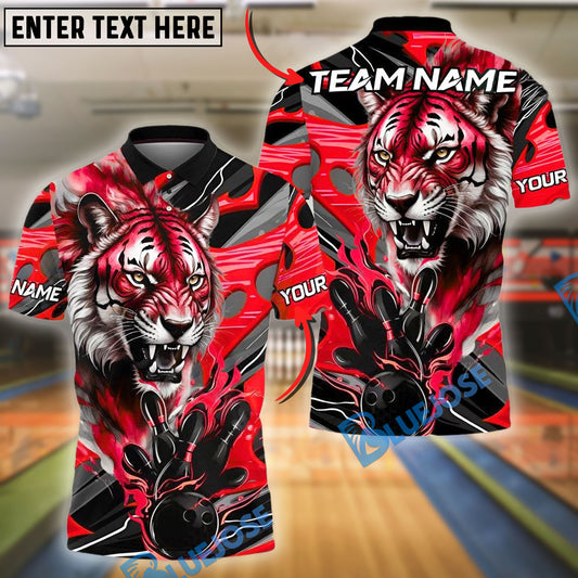 BlueJose Bowling And Pins Tiger Power Blast Customized Name, Team Name 3D Shirt (4 Colors)