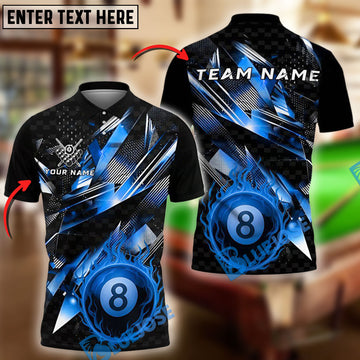 BlueJose Billiards 8 Ball Crack Glass Lightning Fire Personalized Name Shirt (4 Colors)