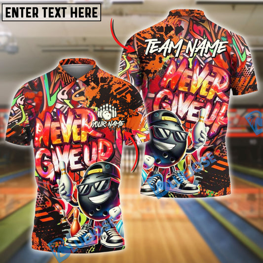 BlueJose Bowling And Pins Funny Never Give Up Graffiti Pattern Customized Name, Team Name 3D Shirt (4 Colors)