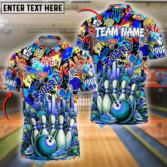 BlueJose Bowling And Pins Graffiti Pattern Customized Name, Team Name 3D Shirt (4 Colors)