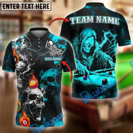 BlueJose Billiards Grim Reaper Skull Storm Personalized Name Shirt (4 Colors)