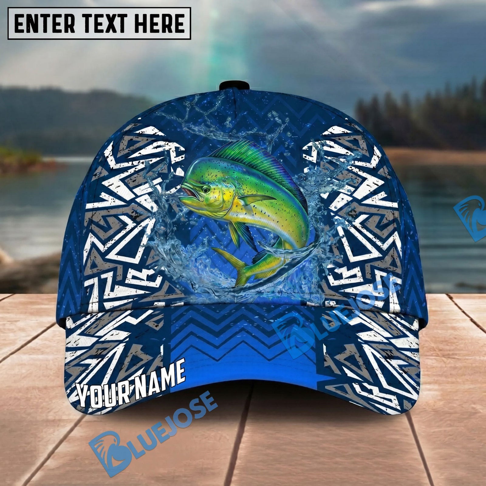 BlueJose Fishing Tribal Blue Personalized Name Classic 3D Cap Personalized Cap (13 Breeds)