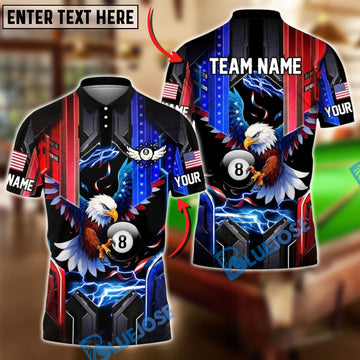 BlueJose Billiards Ball 8 Eagle American Flag Lightning Customized Name, Team Name 3D Shirt