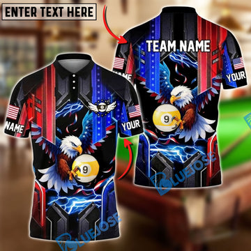 BlueJose Billiards Ball 9 Eagle American Flag Lightning Customized Name, Team Name 3D Shirt