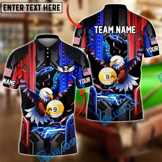 BlueJose Billiards Ball 9 Eagle American Flag Lightning Customized Name, Team Name 3D Shirt