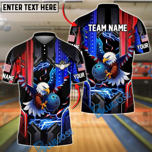 BlueJose Bowling And Pins Eagle American Flag Lightning Personalized Shirt
