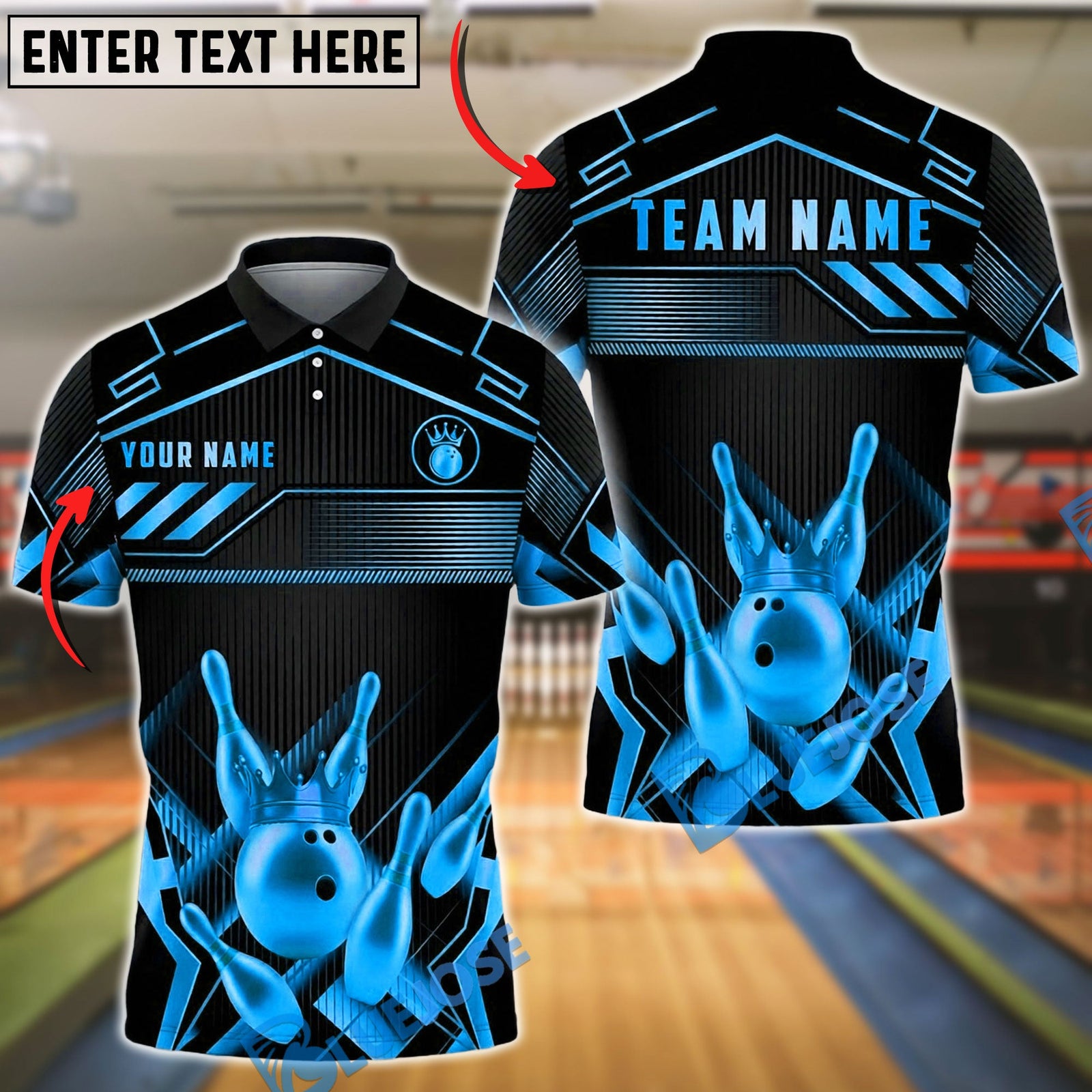 BlueJose Bowling And Pins Crown Gold Luxury Geometric Sport Style Customized Name, Team Name 3D Shirt (6 Colors)