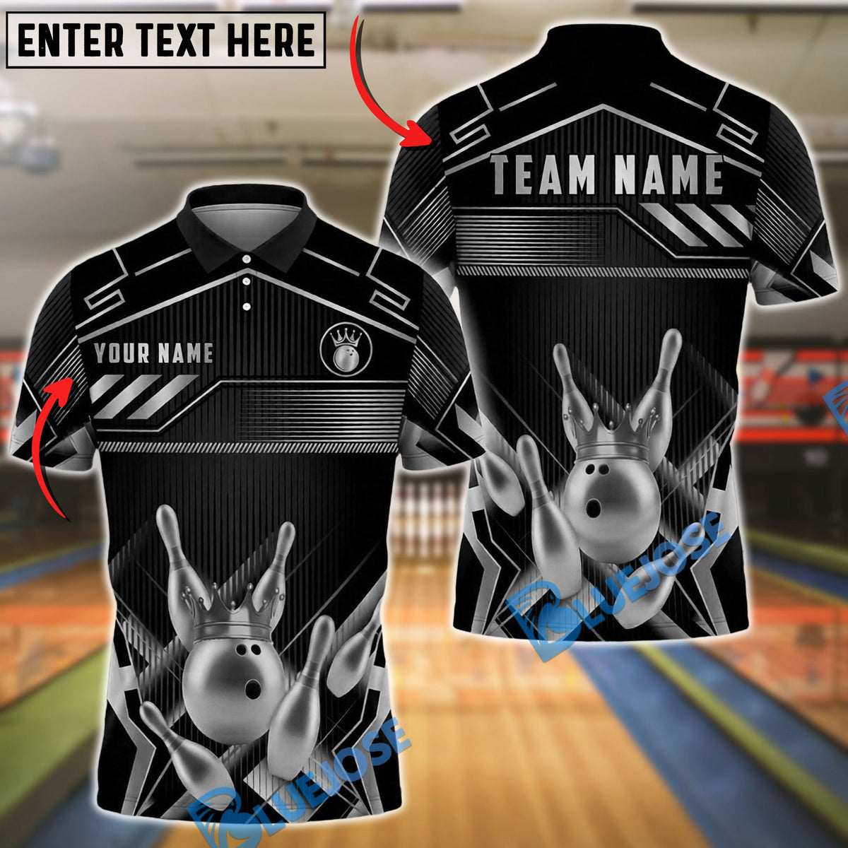 BlueJose Bowling And Pins Crown Gold Luxury Geometric Sport Style Customized Name, Team Name 3D Shirt (6 Colors)