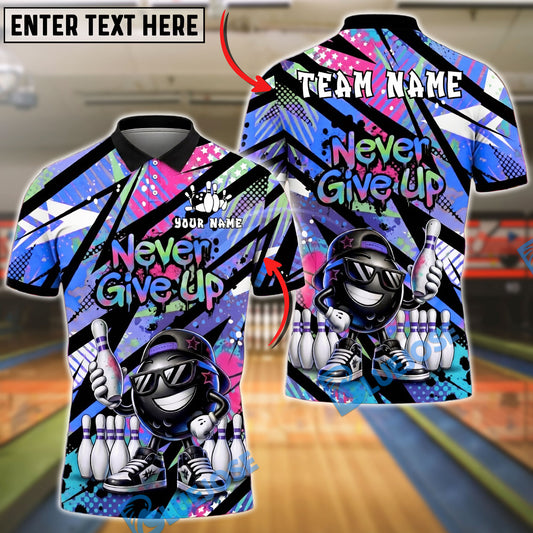 BlueJose Bowling And Pins Star Mark Never Give Up Retro Graffiti Style Customized Name, Team Name 3D Shirt (4 Colors)