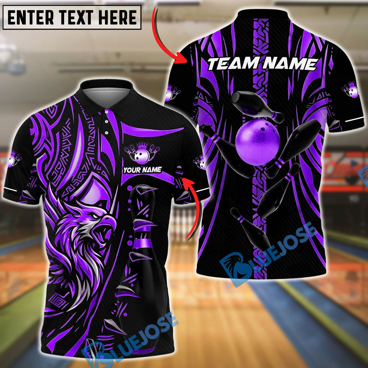 BlueJose Bowling And Pins Eagle Tribal Gold Black Customized Name, Team Name 3D Shirt (6 Colors)