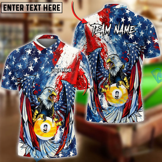 BlueJose Billiards 8 Ball & 9 Ball Eagle American Flag Patriot Paint Art Personalized Shirt (2 Colors)