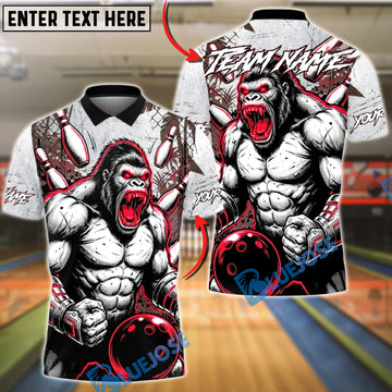 BlueJose Bowling & Pins Muscular Gorilla Strike Bowling Art Customized Name, Team Name 3D Shirt (4 Colors)