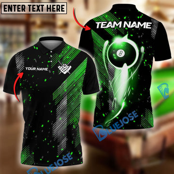 BlueJose Billiards Ball 8 Neon Strike Personalized Name, Team Name Unisex Shirt (4 Colors)