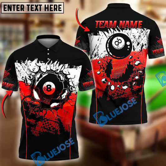 BlueJose Billiards Ball 8 Cracked Personalized Name, Team Name Unisex Shirt (4 Colors)