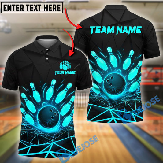 BlueJose Bowling And Pins Fireball Glow Effect Customized Name 3D Shirt (4 Colors)