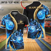 BlueJose Bowling And Pins Fire Magma Water Strike Customized Name, Team Name 3D Shirt (4 Colors)