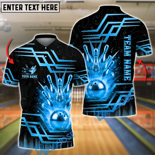 BlueJose Bowling And Pins Luxury Golden Strike Customized Name, Team Name 3D Shirt (6 Colors)