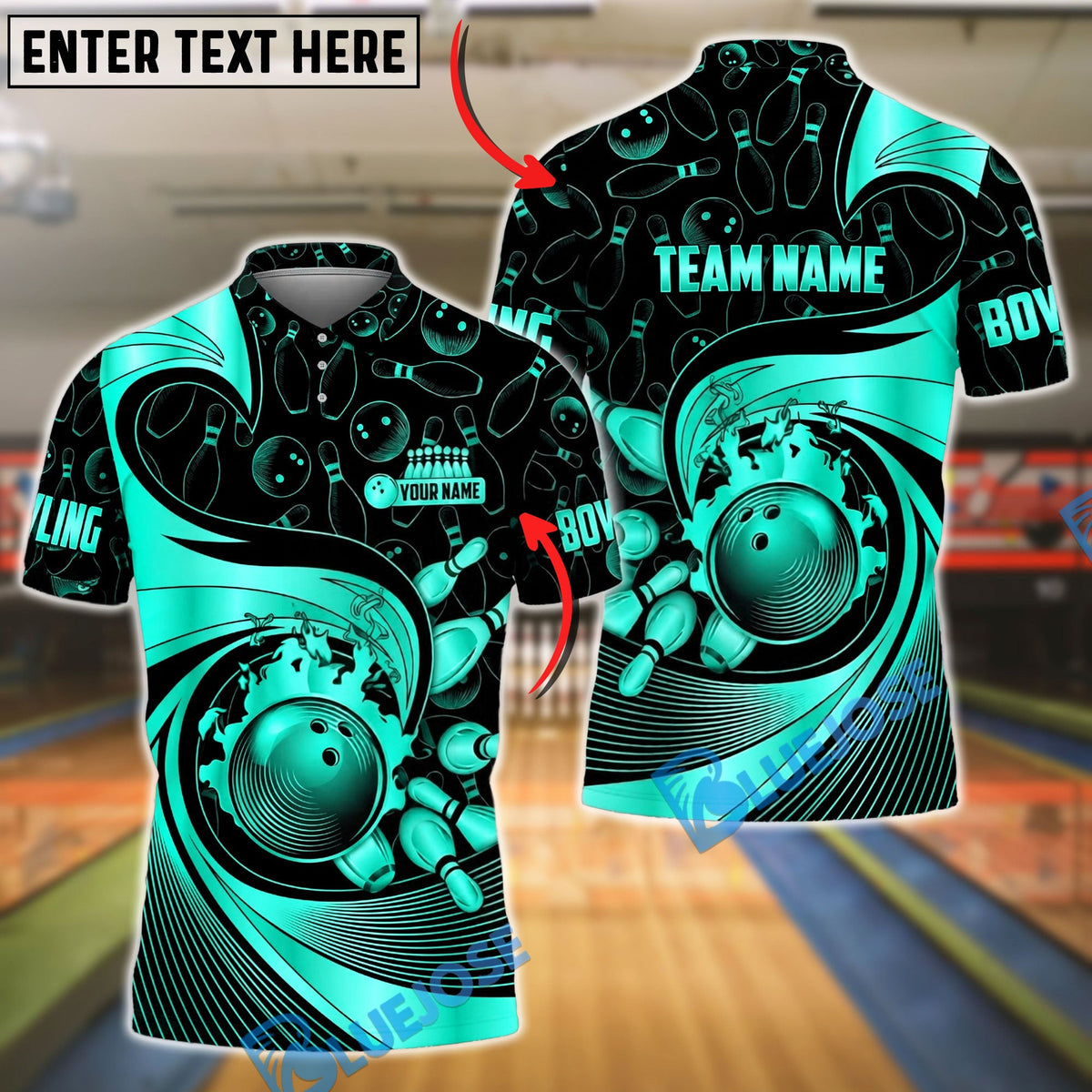 BlueJose Bowling And Pins Golden Retro Spinning Wave Customized Name, Team Name 3D Shirt (6 Colors)