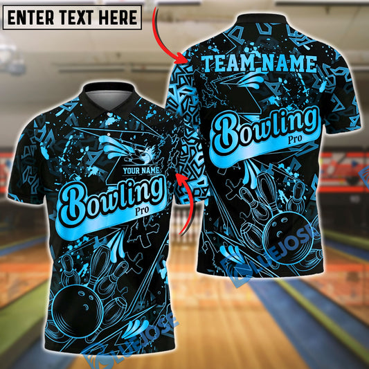 BlueJose Bowling And Pins Pro Black Gold Splatter Customized Name, Team Name 3D Shirt (6 Colors)