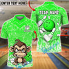 BlueJose Bowling & Pins Angry Monkey Cartoon Art Customized Name, Team Name 3D Shirt (4 Colors)