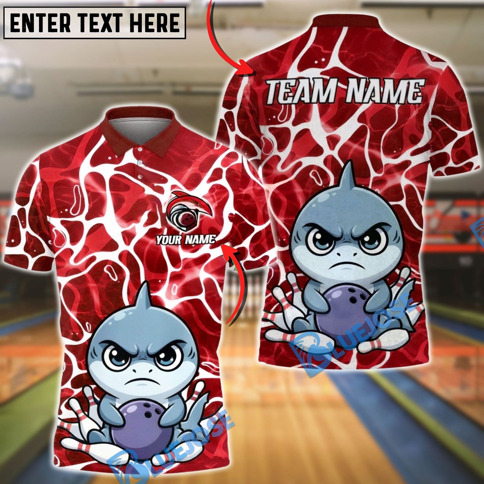 BlueJose Bowling & Pins Shark Cute Cartoon Customized Name, Team Name 3D Shirt (4 Colors)