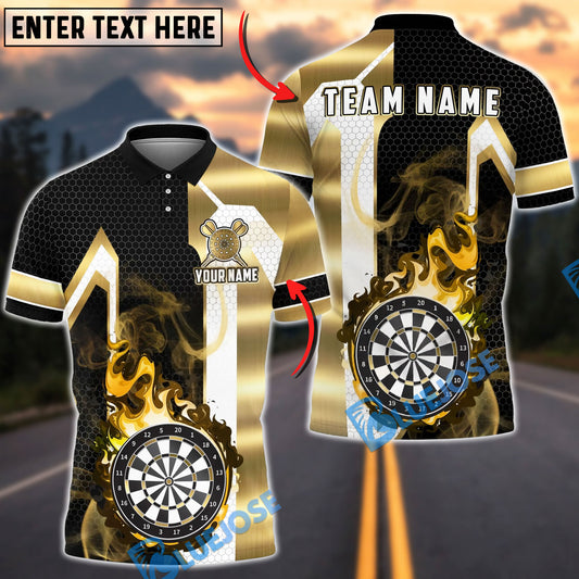 BlueJose Darts Flaming Dartboard Black Gold Geometric Personalized Name, Team Name Unisex Shirt (6 Colors)