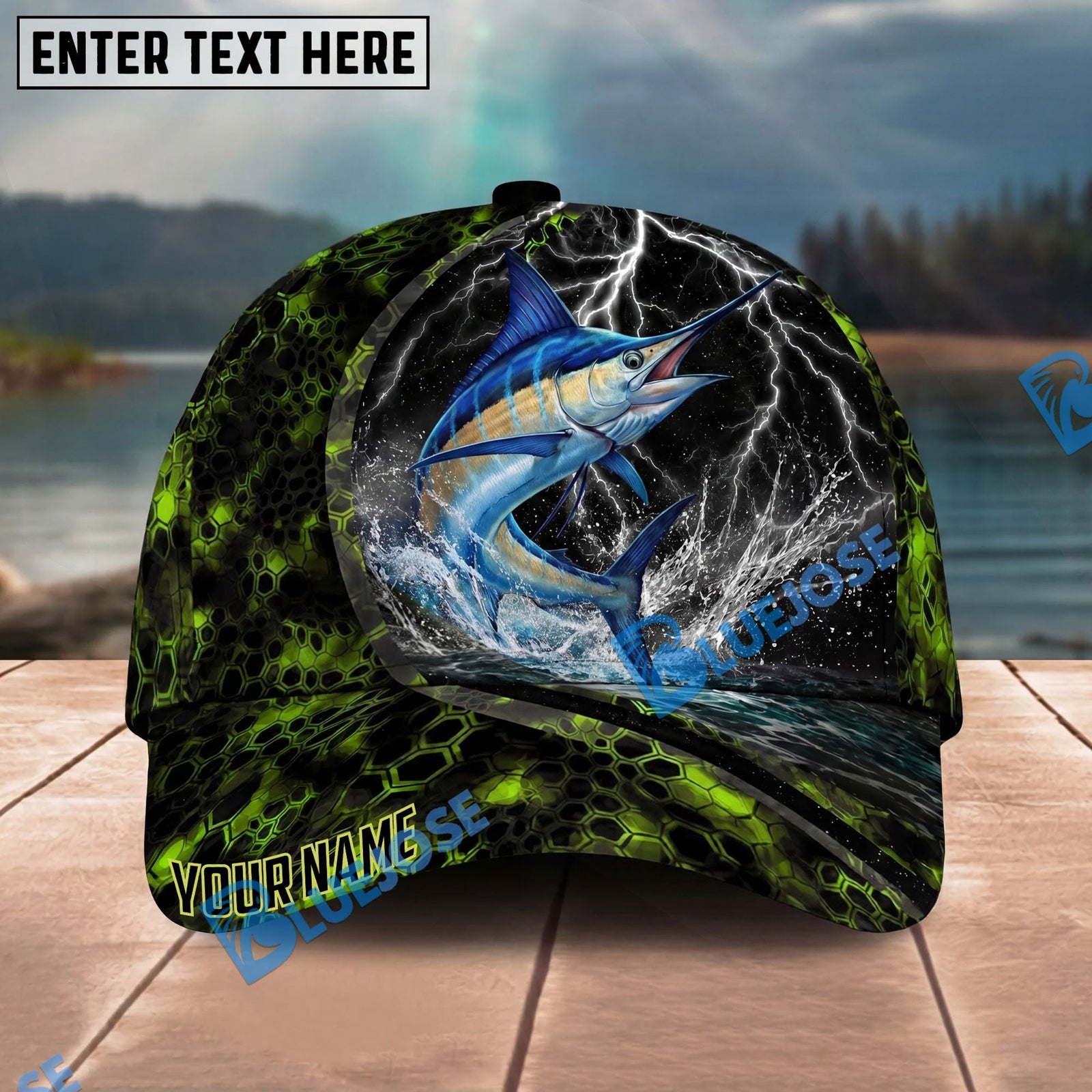 BlueJose Fishing Thunder Strike Personalized Name Classic 3D Cap Personalized Cap (13 Breeds)