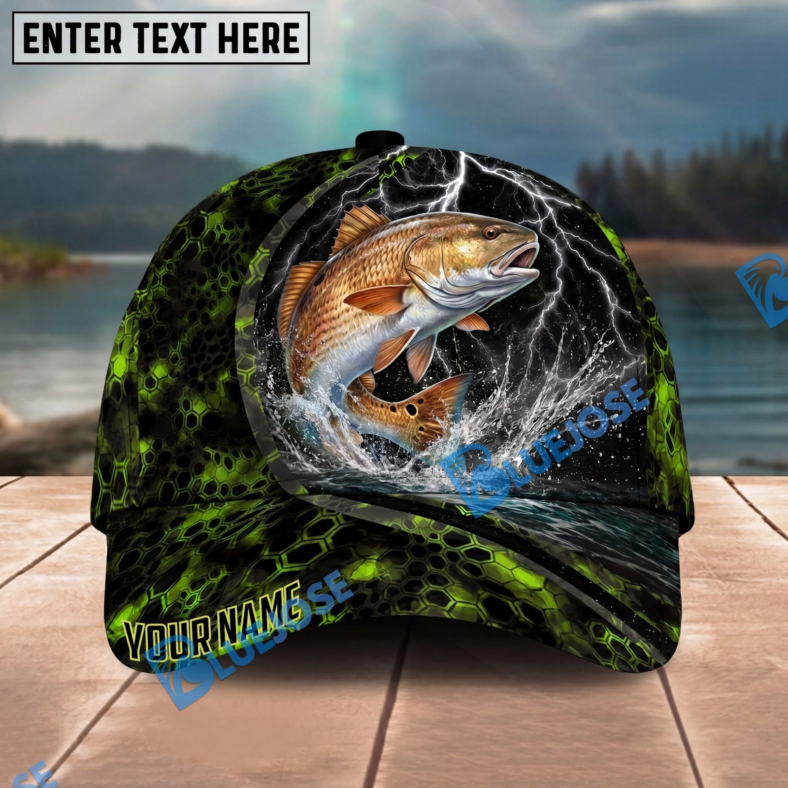 BlueJose Fishing Thunder Strike Personalized Name Classic 3D Cap Personalized Cap (13 Breeds)