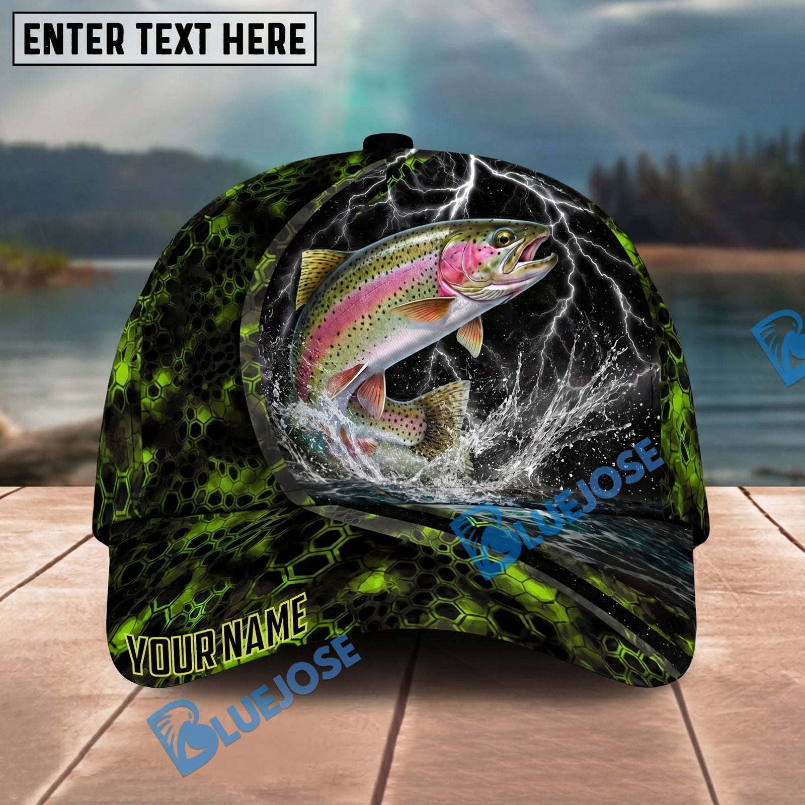 BlueJose Fishing Thunder Strike Personalized Name Classic 3D Cap Personalized Cap (13 Breeds)