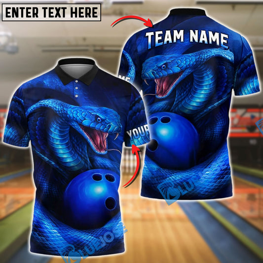 BlueJose Bowling And Pins Cobra Snake Design Customized Name, Team Name 3D Shirt (4 Colors)
