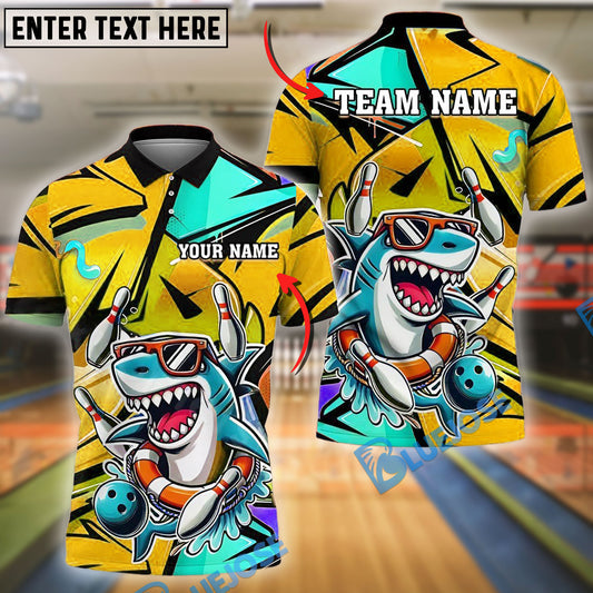 BlueJose Bowling And Pins Shark Graffiti Splash Customized Name 3D Shirt (4 Colors)