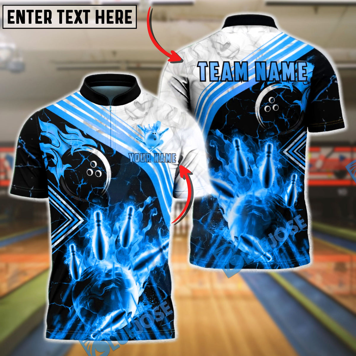 BlueJose Bowling & Pins Gold Marble Smoke Luxury Customized Name, Team Name 3D Shirt (6 Colors)