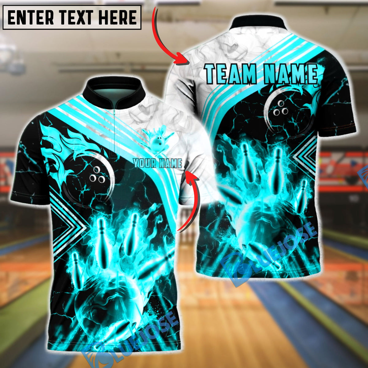 BlueJose Bowling & Pins Gold Marble Smoke Luxury Customized Name, Team Name 3D Shirt (6 Colors)