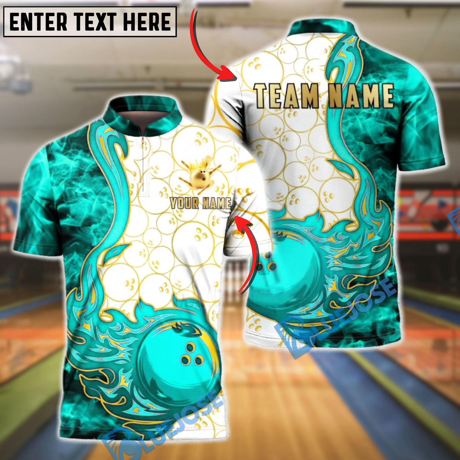 BlueJose Bowling & Pins Artistic Swirl Fire White Pattern Customized Name, Team Name 3D Shirt (4 Colors)