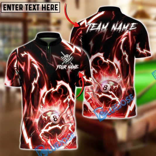 BlueJose Billiards 8 Ball Lightning Shirt Electric Pool Ball Design Personalized Name Shirt (4 Colors)