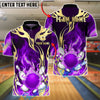 BlueJose Bowling & Pins Tribal Flame Gold Accents Customized Name, Team Name 3D Shirt (4 Colors)