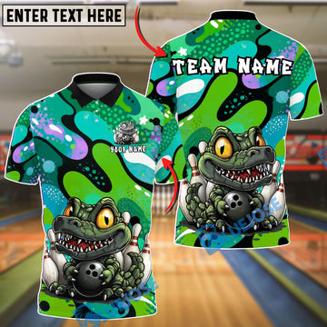 BlueJose Bowling And Pins Funny Alligator Ball Cartoon Style Customized Name, Team Name 3D Shirt (4 Colors)