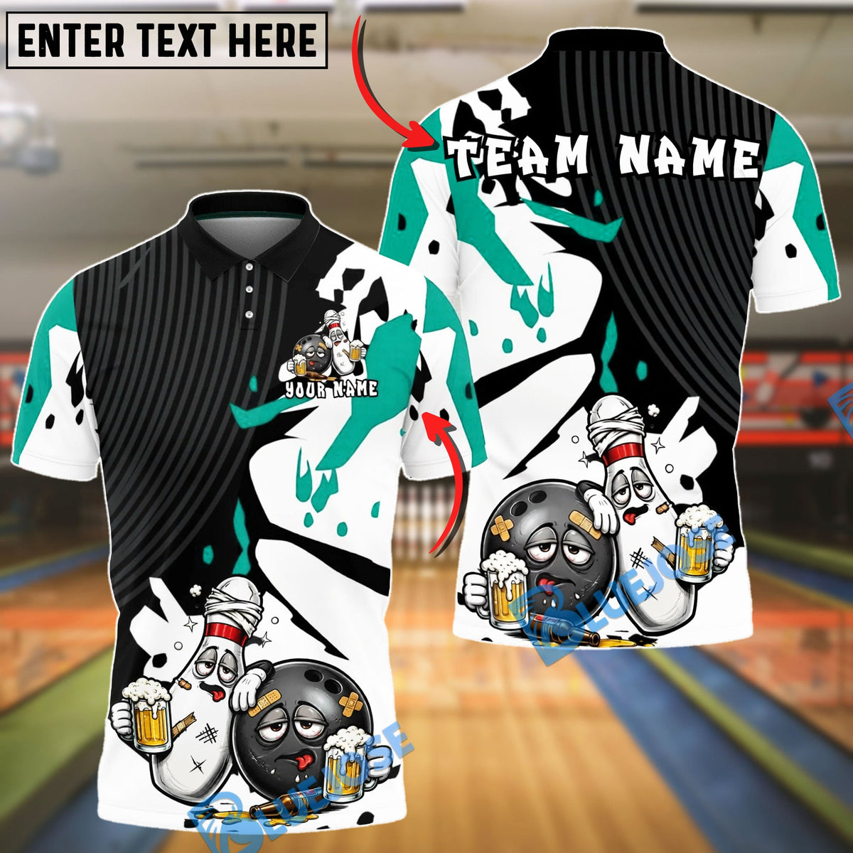 BlueJose Bowling And Pins Funny Bowling Pin Drinking Buddies Customized Name, Team Name 3D Shirt (4 Colors)