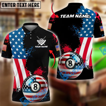 BlueJose Billiards Ball 8 Pool Distressed USA Flag Personalized Name, Team Name Unisex Shirt