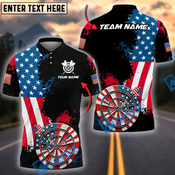 BlueJose Darts Distressed USA Flag Personalized Name, Team Name Shirt