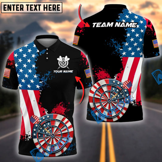 BlueJose Darts Distressed USA Flag Personalized Name, Team Name Shirt