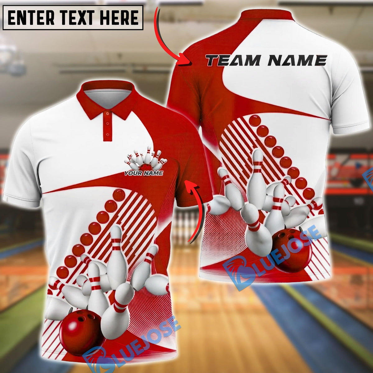 BlueJose Bowling And Pins Strike Pins Ball Line Dynamic Motion Graphic Customized Name, Team Name 3D Shirt (4 Colors)