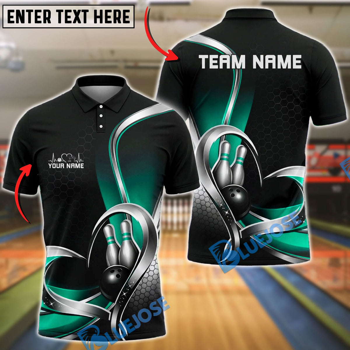 BlueJose Bowling And Pins Modern Abstract Heart Curve Minimalist Style Customized Name, Team Name 3D Shirt (4 Colors)