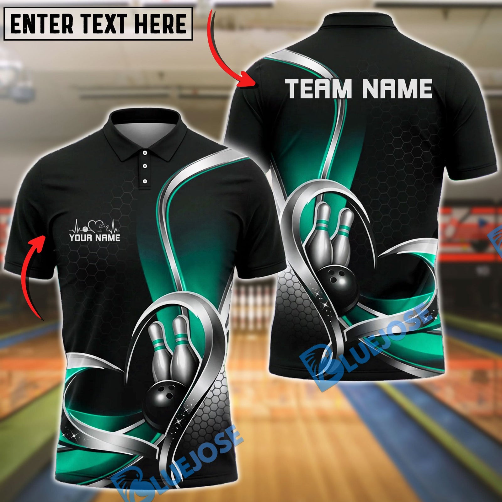BlueJose Bowling And Pins Modern Abstract Heart Curve Minimalist Style Customized Name, Team Name 3D Shirt (4 Colors)