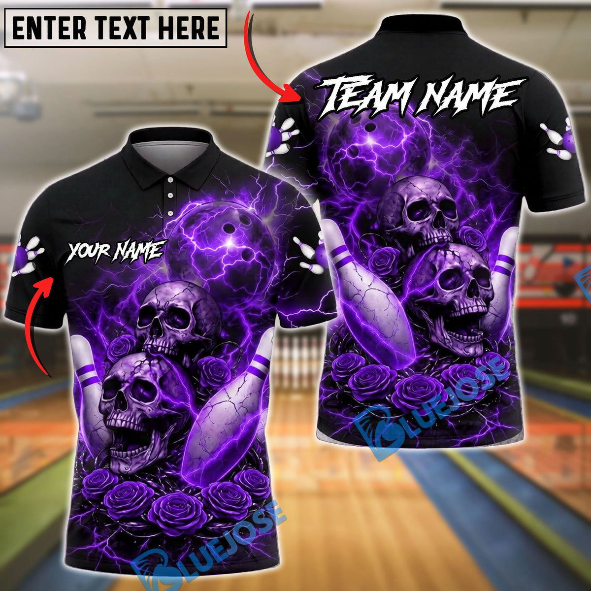 BlueJose Bowling And Pins Lightning Skull Roses Dark Gothic Style Customized Name, Team Name 3D Shirt (4 Colors)