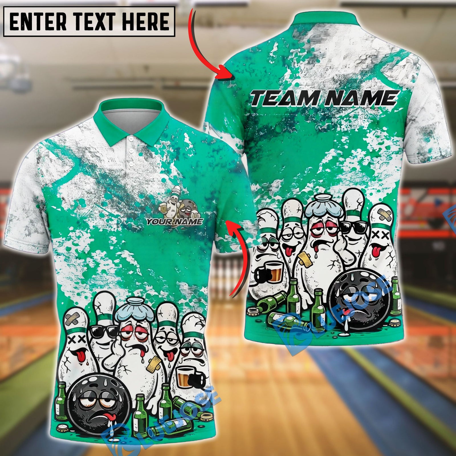 BlueJose Bowling And Pins Funny Drunk Pins Cartoon Party Graphic Customized Name, Team Name 3D Shirt (4 Colors)
