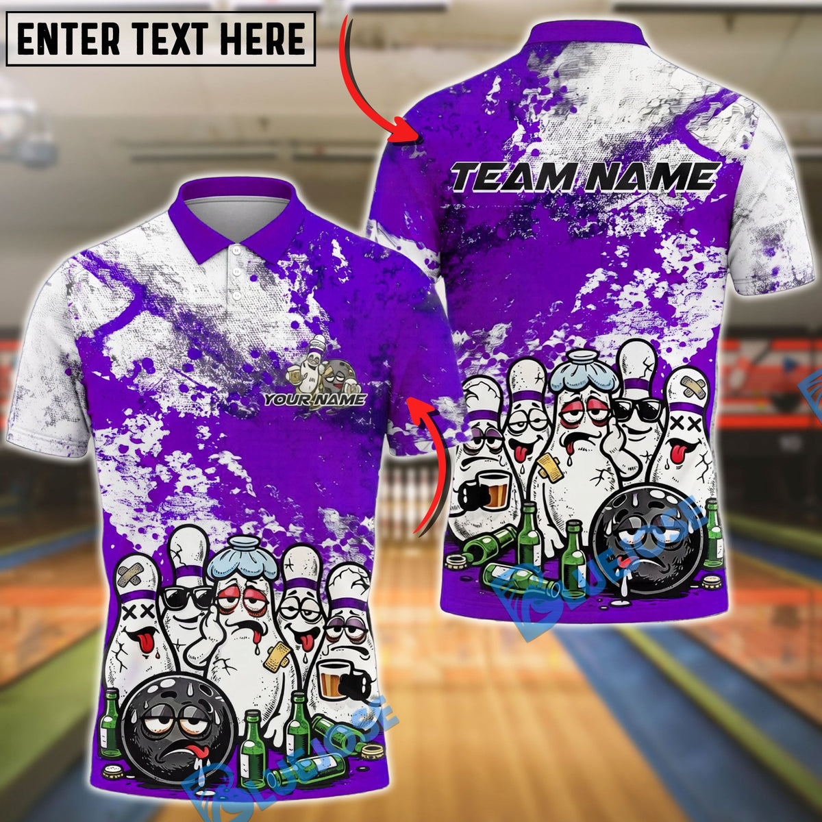 BlueJose Bowling And Pins Funny Drunk Pins Cartoon Party Graphic Customized Name, Team Name 3D Shirt (4 Colors)
