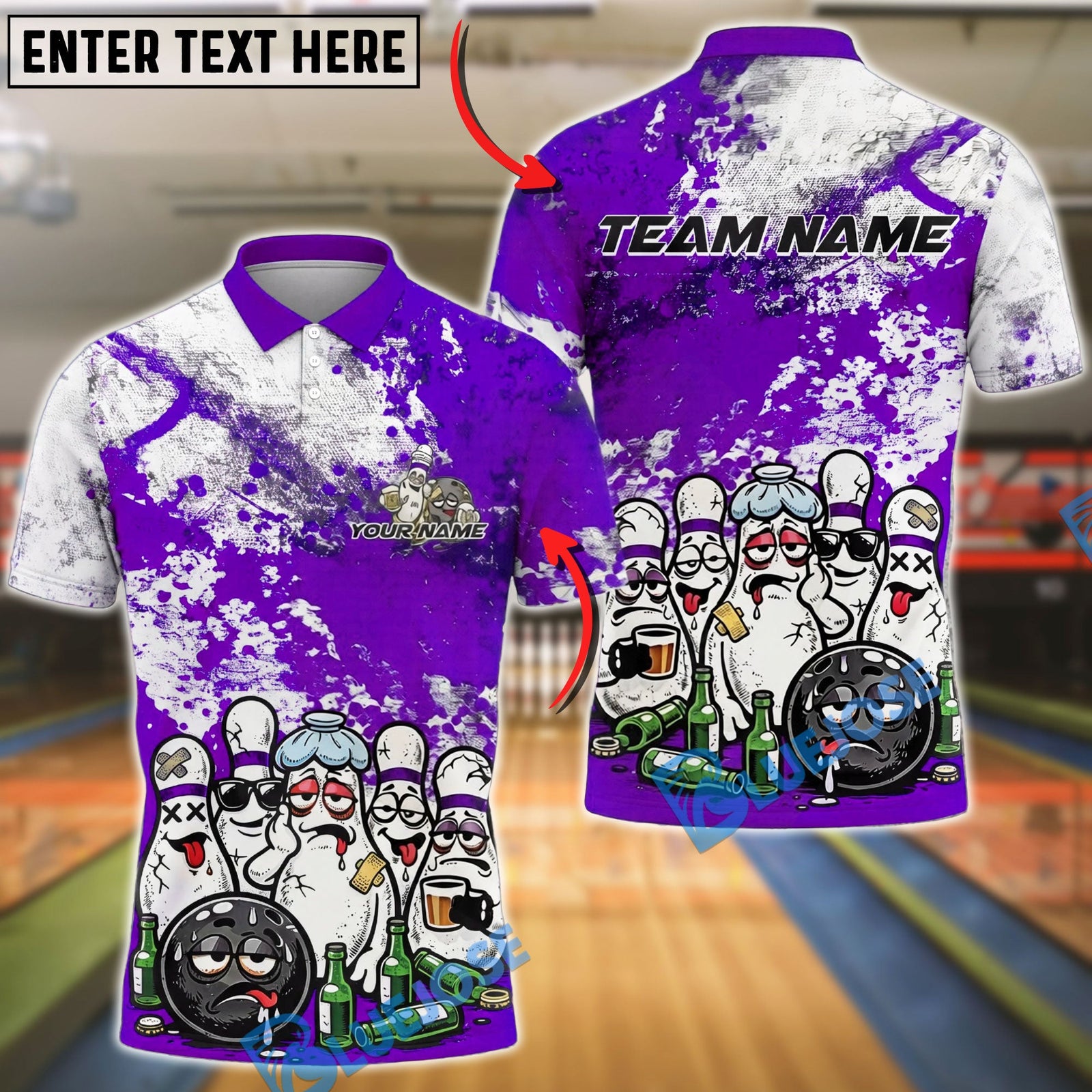 BlueJose Bowling And Pins Funny Drunk Pins Cartoon Party Graphic Customized Name, Team Name 3D Shirt (4 Colors)