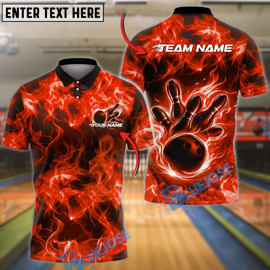 BlueJose Bowling And Pins Fire Smoke Strike Pins Dynamic Effect Customized Name, Team Name 3D Shirt (4 Colors)